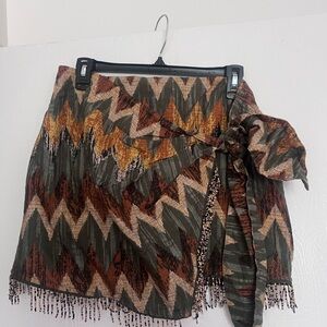 Zara Brown and Orange Mini Wrap Skirt